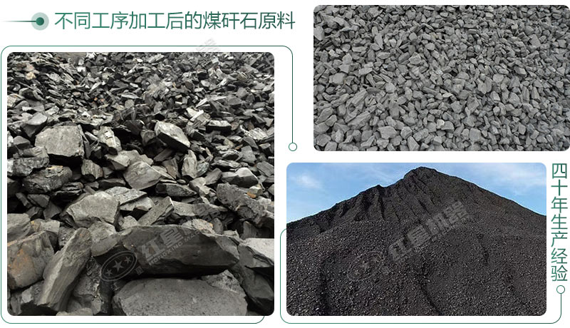 煤矸石原料經過破碎、制砂加工后的不同粒形展示